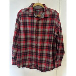 Eddie Bauer Mens XL Flannel Shirt Red‎ Gray Plaid Long Sleeve Button Up